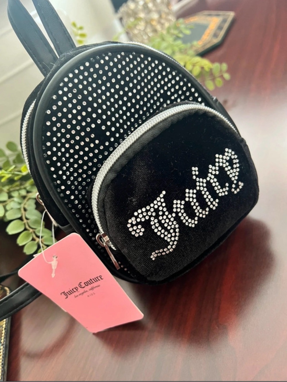 Juicy Couture Black Mini Backpack with Silver Crystal Logo